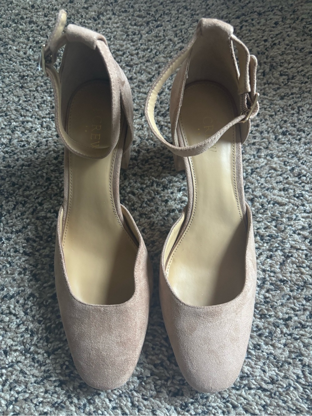 J. Crew Factory Taupe Suede Ankle-Strap Block Heels